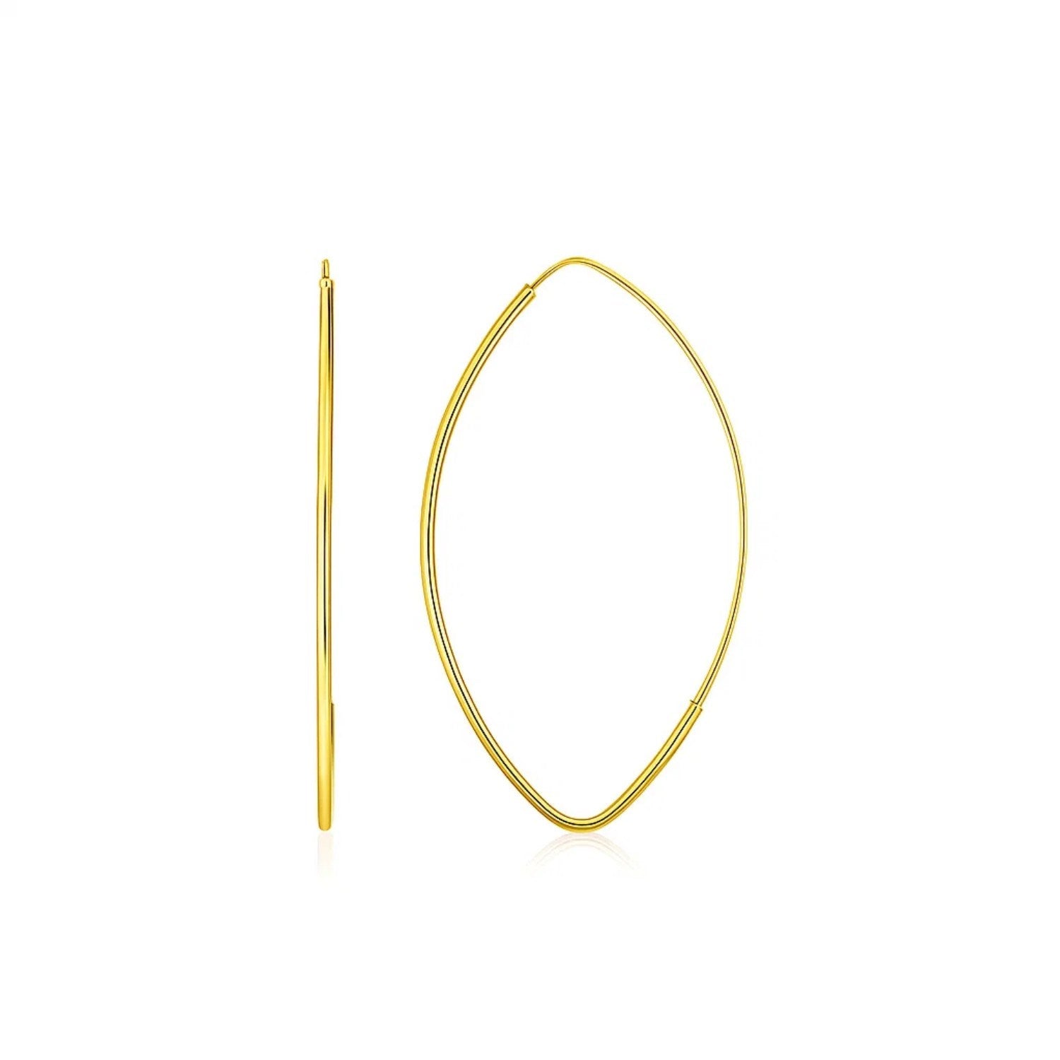 14k Yellow Gold Polished Long Marquise Motif Earrings in a sleek high-contrast midnight luxury editorial style